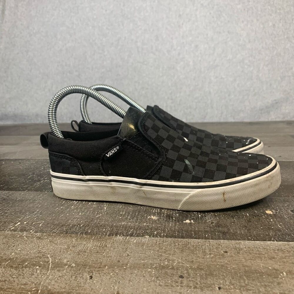 Vans Grade School 4.5Y Classic Slip On Skate Shoe Black Checkered Paint Splatter